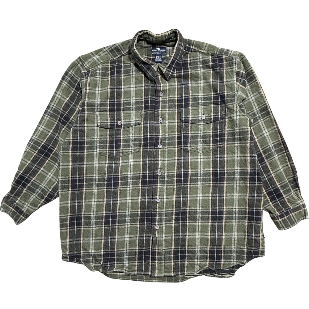 Moose Creek Shirt Mens 2XL Green Black Flannel Plaid Button Up‎ Long Sleeve
